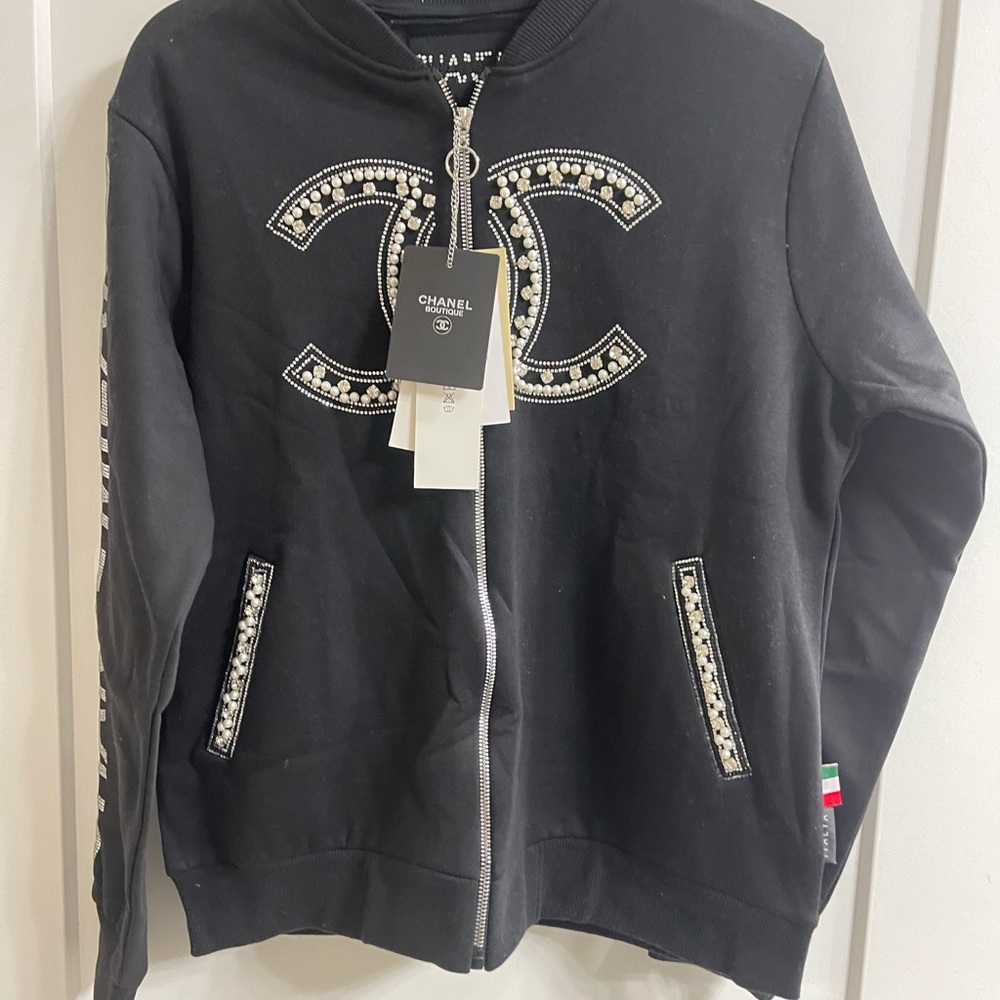 CHANEL Black Jacket with Pearl Embellishments